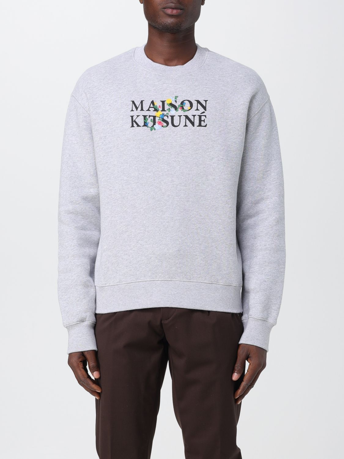 Shop Maison Kitsuné Cotton Sweatshirt With Logo And Embroidery In Grey