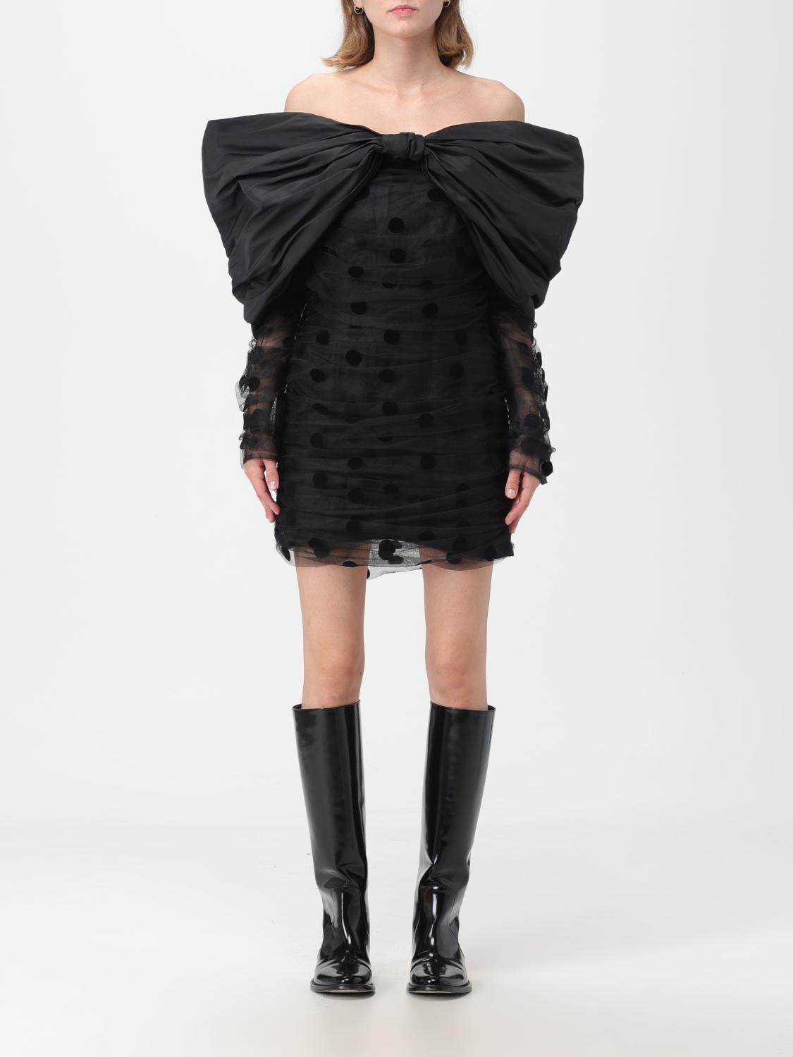 Nina Ricci Off-the-shoulder Bow-detailed Taffeta-trimmed Flocked Tulle Mini Dress In Black