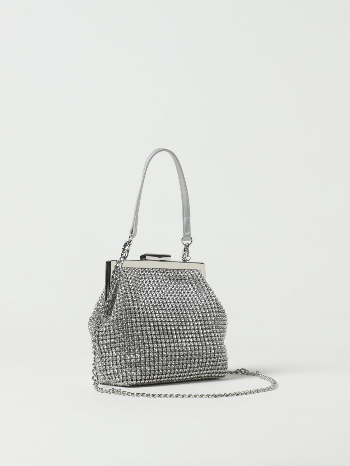 LOVE MOSCHINO: mini bag in fabric with rhinestones - Silver