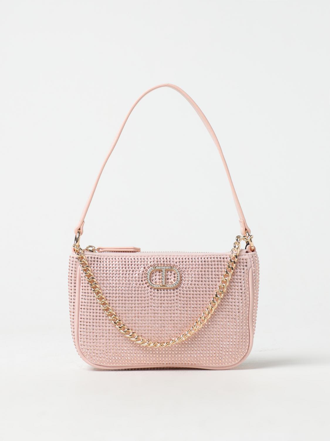 TWINSET: Petite bag in synthetic suede with all-over rhinestones - Pink ...