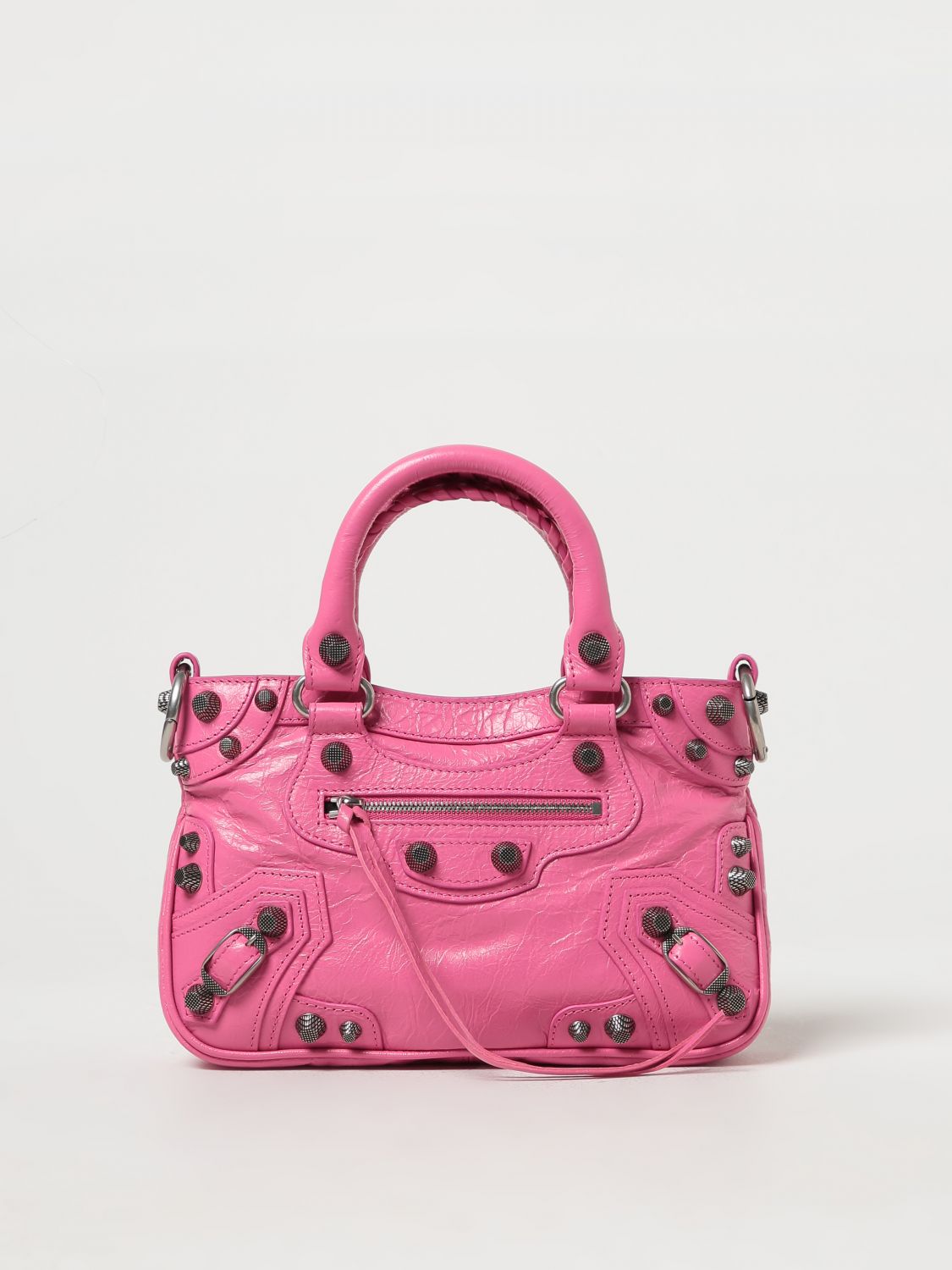 Shop Balenciaga Neo Cagole Bag In Tumbled Leather In Pink
