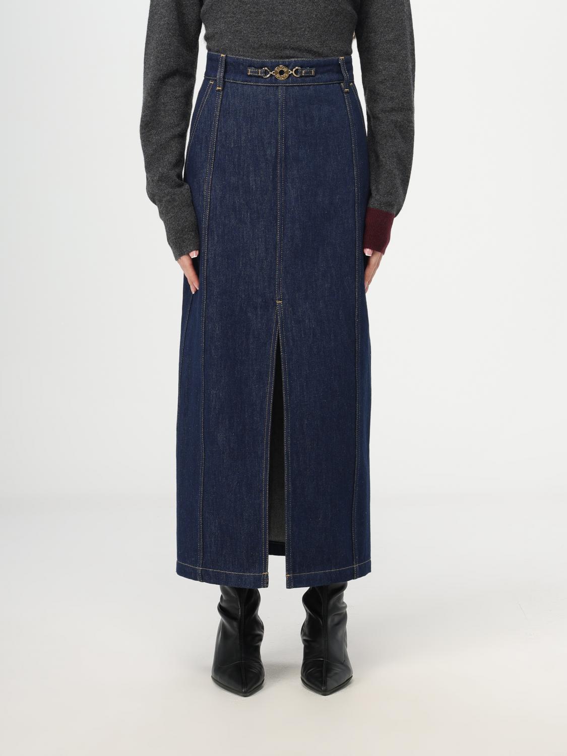 Patou Slit-detail Organic-denim Midi Skirt In Denim