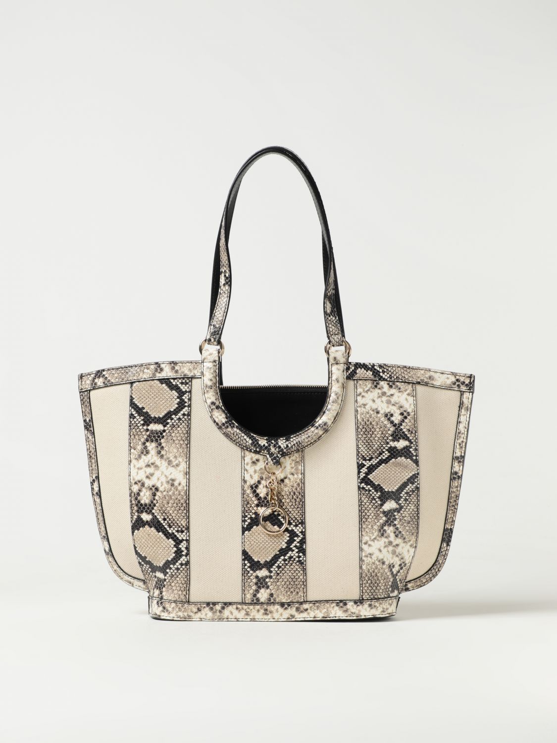 See By Chloé Laetizia Bag In Canvas And Python Print Leather In Beige