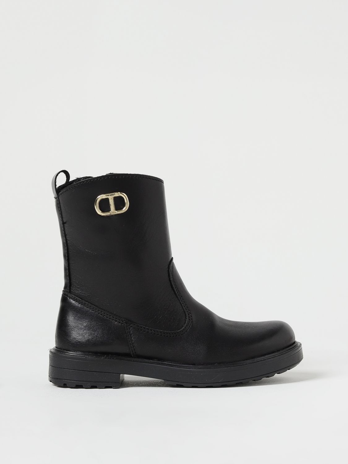 twinset leather ankle boots with oval t applied