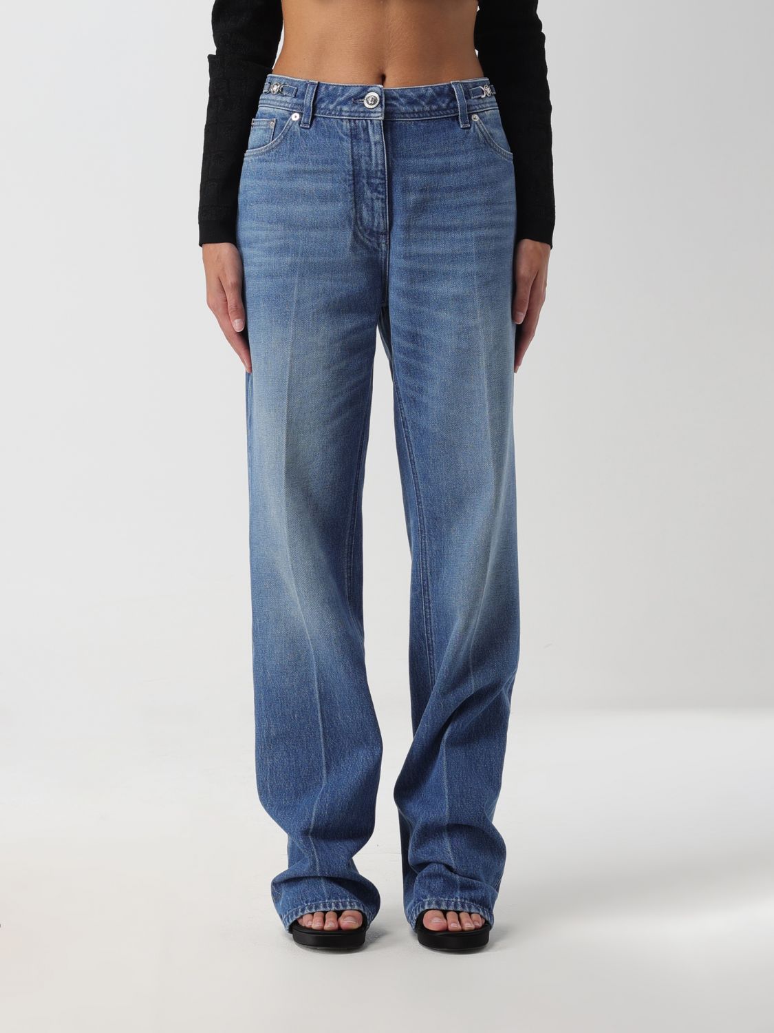 Shop Versace Boyfriend Jeans In Cotton Denim In Blue