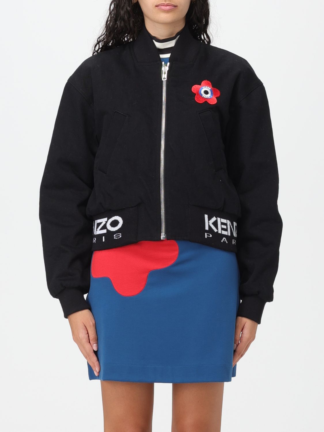 Shop Kenzo Target Bomber Jacket In Denim In Black