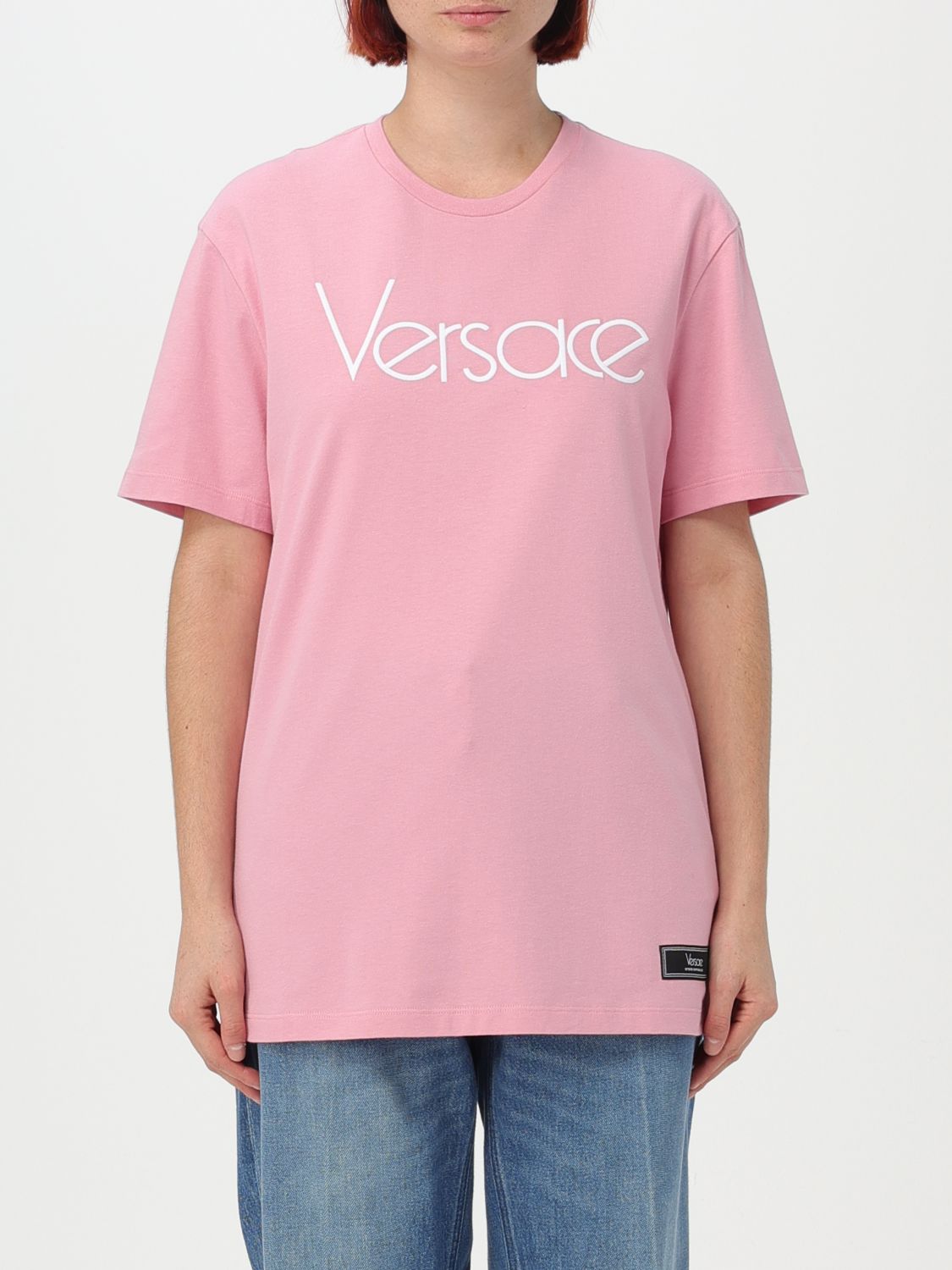 Shop Versace Cotton T-shirt In Pink