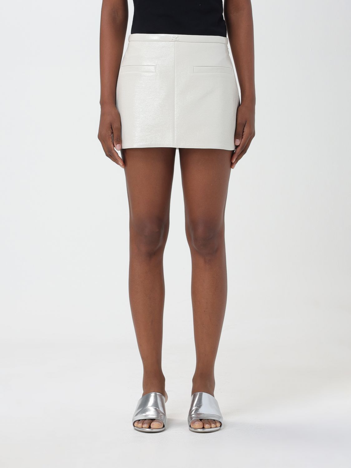 Courrèges Heritage Vinyl Mini Skirt Woman White In Cotton In White