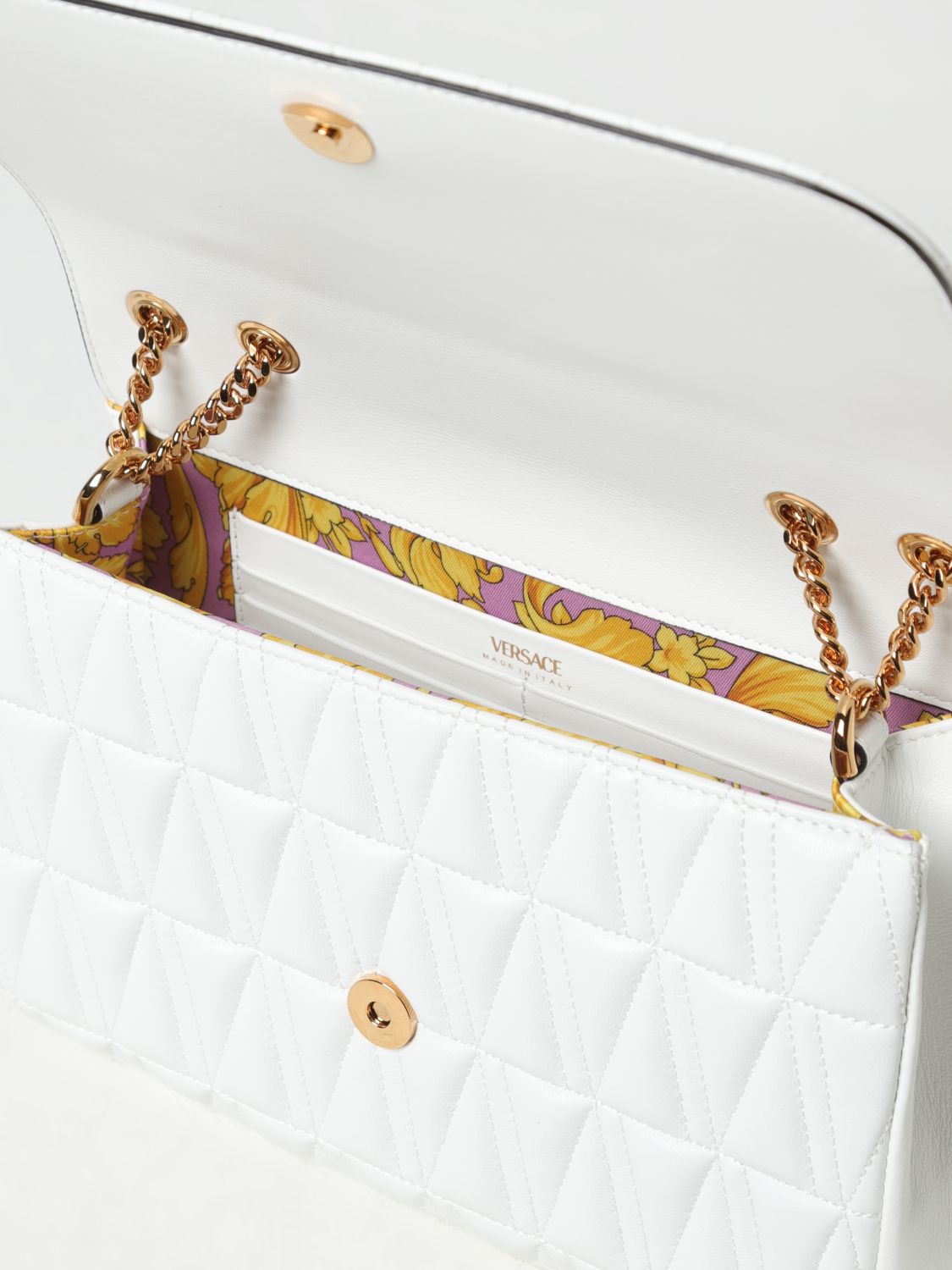 VERSACE: Virtus bag in quilted leather - White  Versace shoulder bag  DBFH822D2NTRT online at