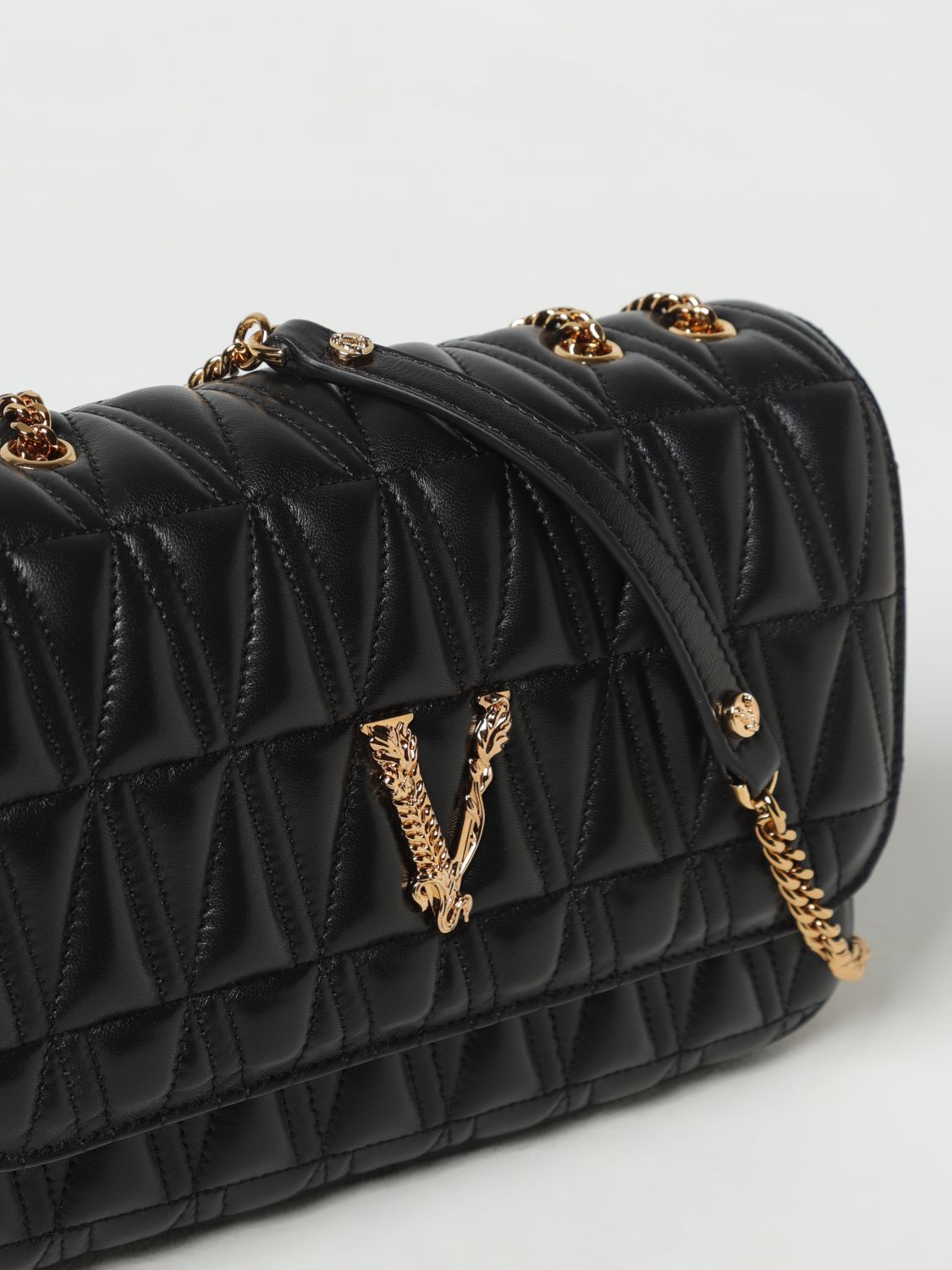 VERSACE: Virtus bag in quilted leather - Black  Versace shoulder bag  DBFH822D2NTRT online at