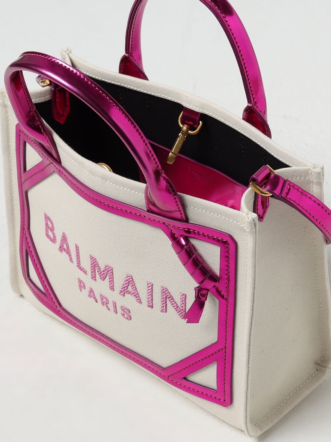 BALMAIN B-Army Woven Raffia Shoulder Bag Natural Fuchsia – Past