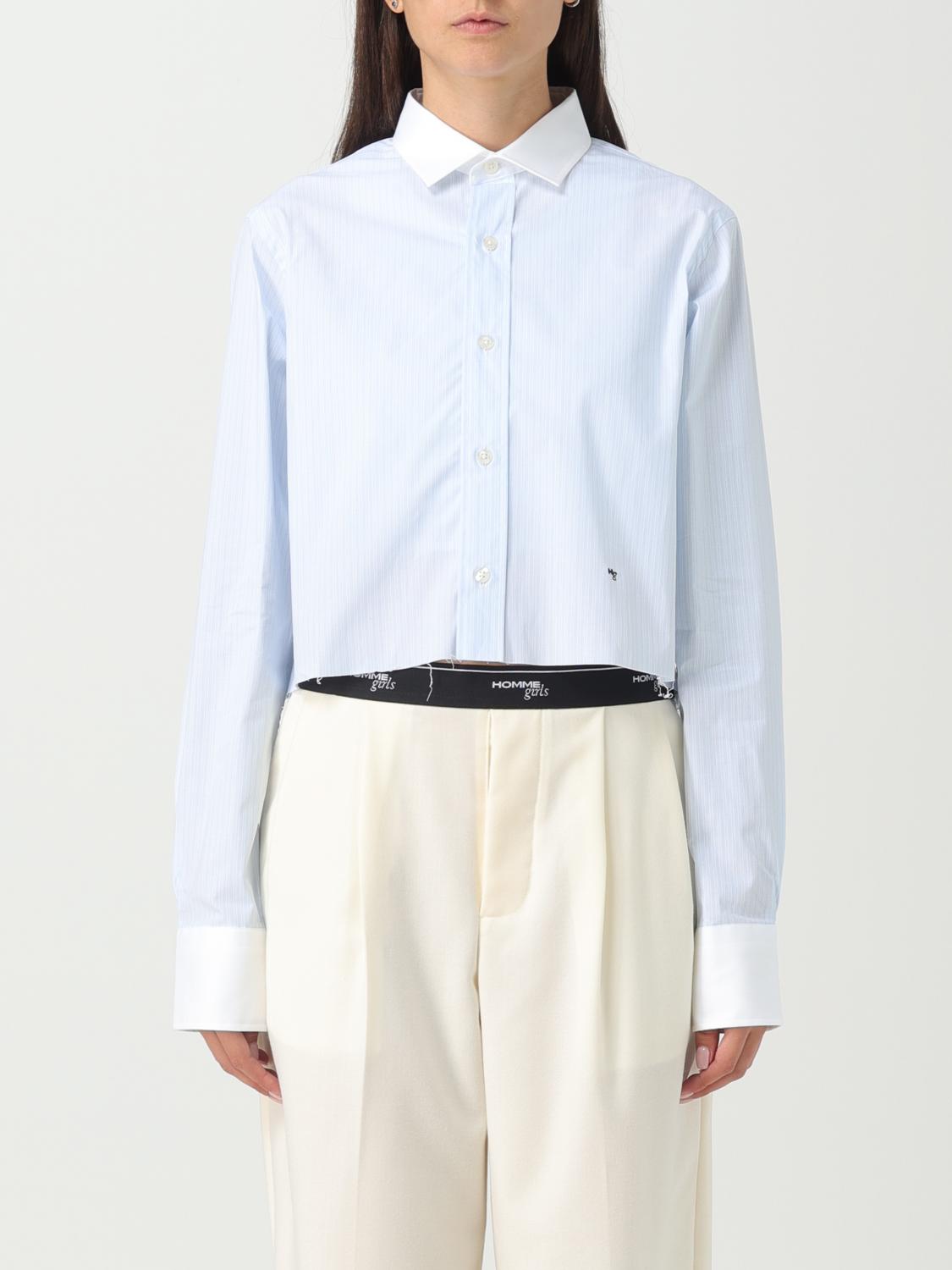 Hommegirls Cropped Shirt With Contrast Collar In Blue
