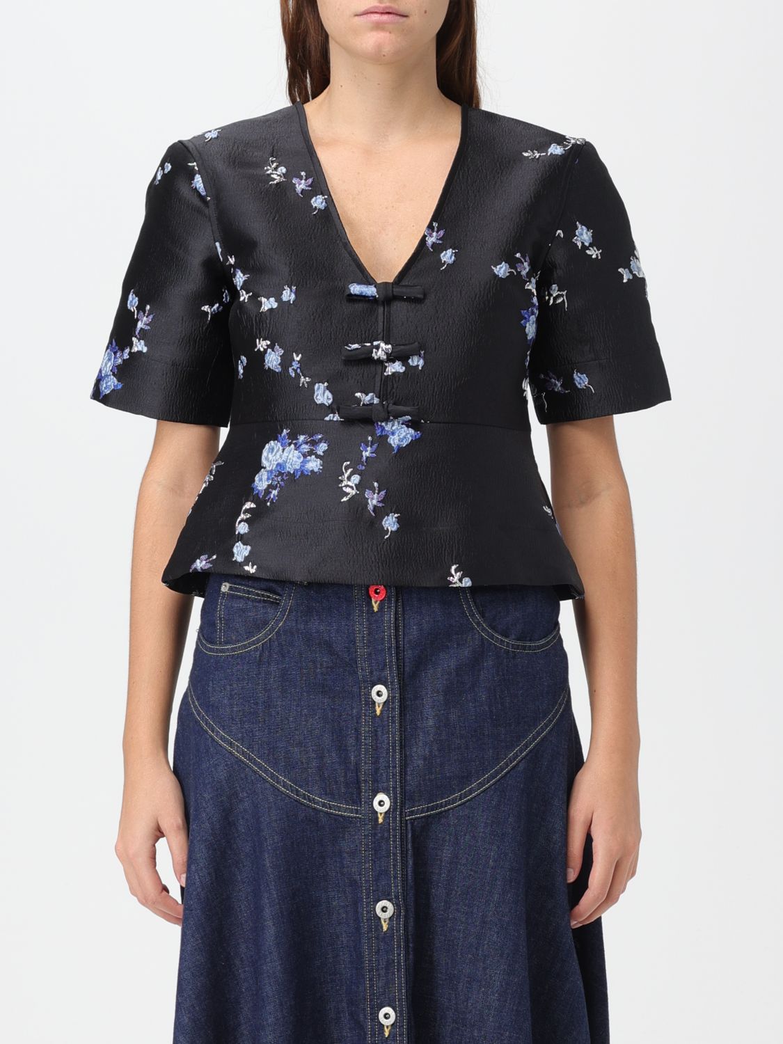 Shop Ganni Blouse In Recycled Polyester In Black