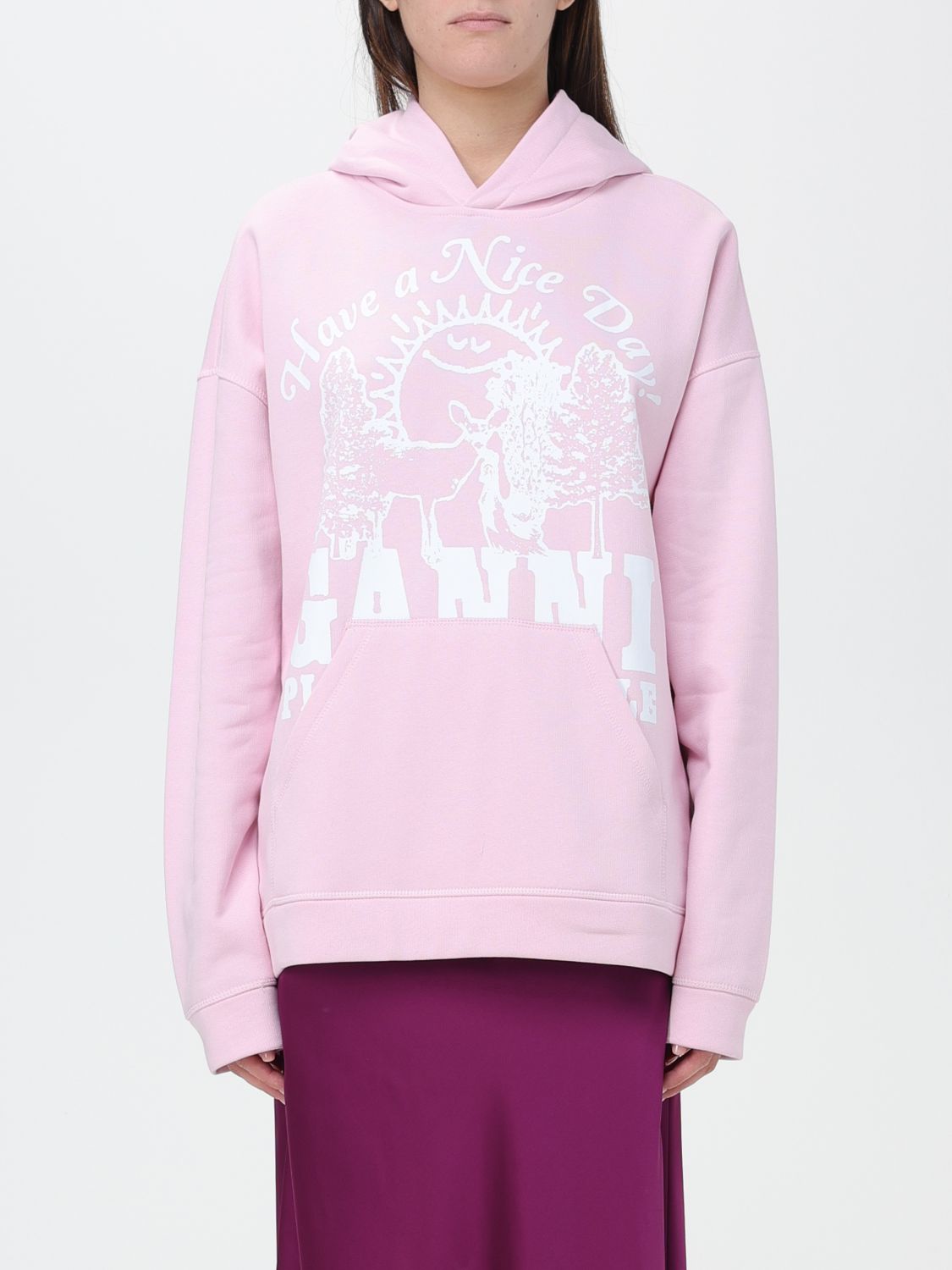 Shop Ganni Sweatshirt In Organic Cotton In Pink