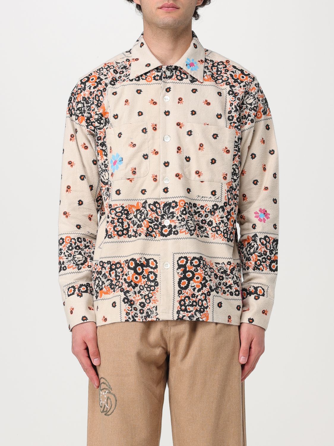 Adish X Noma T.d Embroidered Flannel Button Up Shirt In Beige