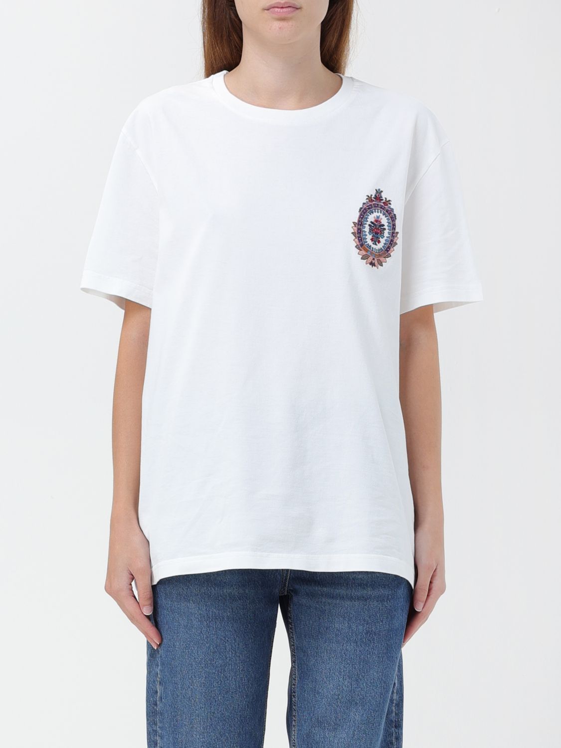 Shop Etro Cotton T-shirt With Embroidery In White