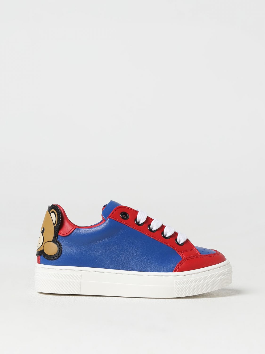 Shop Moschino Kid Leather Sneakers In 蓝色