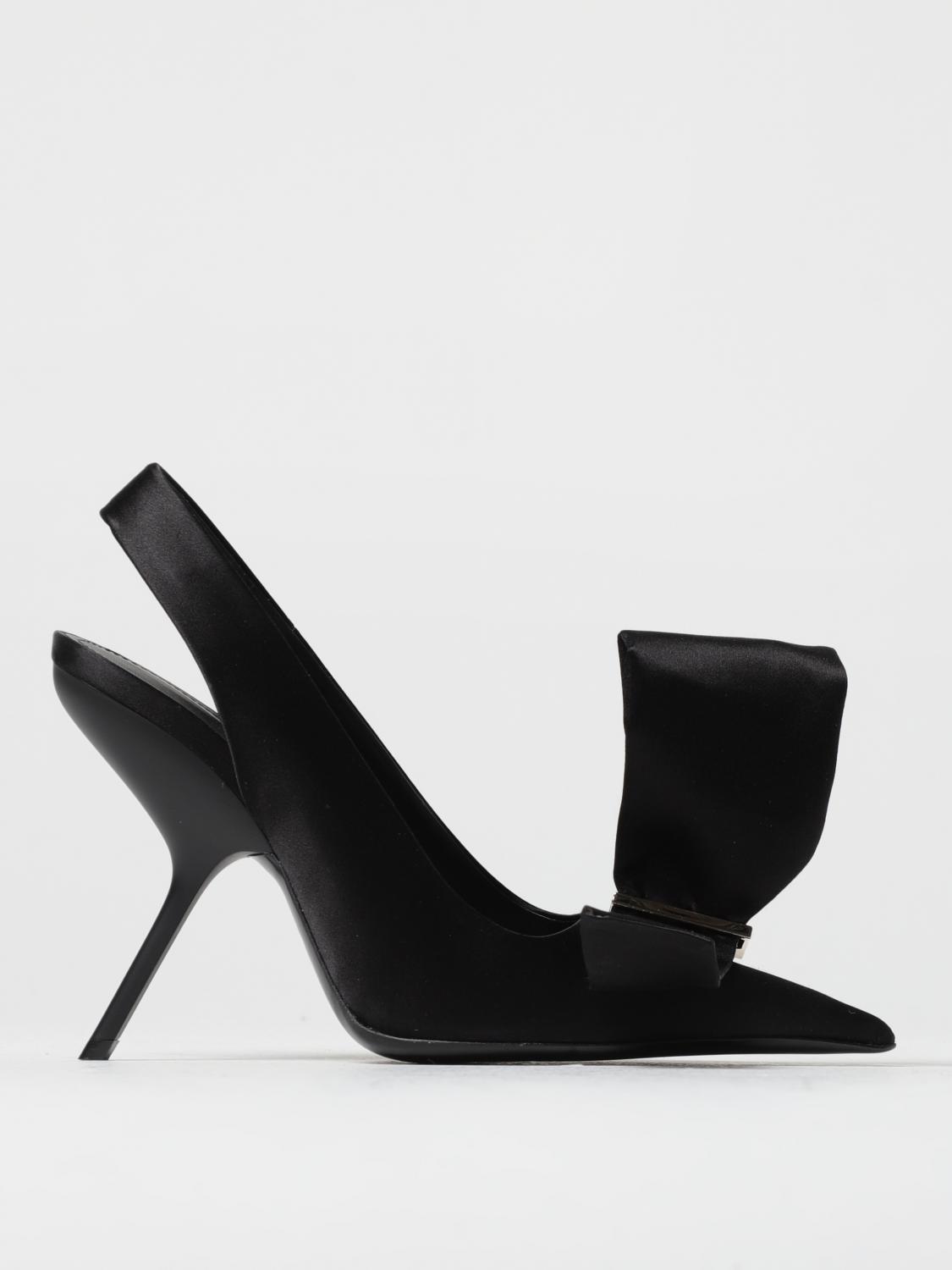 Shop Ferragamo Erica Slingbacks In Satin With Asymmetric Bow In Black