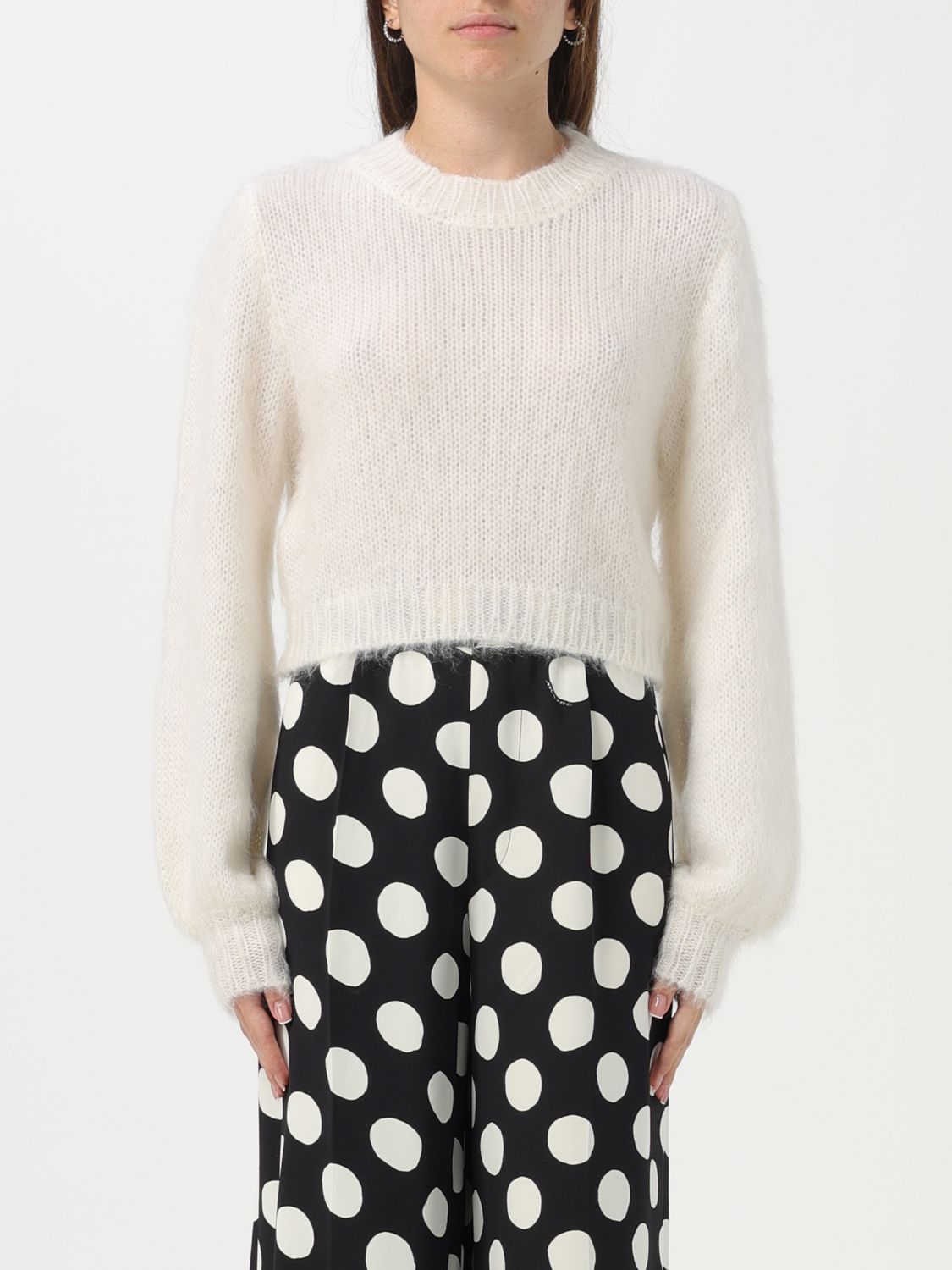 Shop Marni Sweater In Brushed Mohair Blend In White