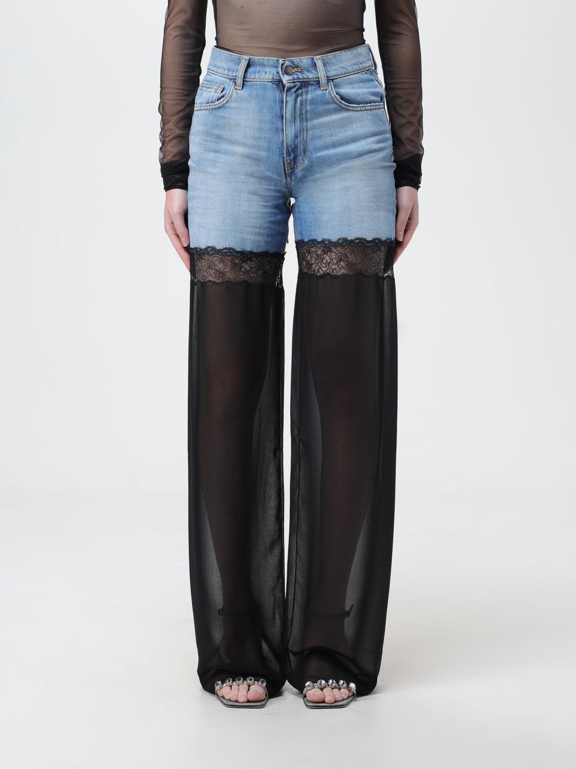 Nensi Dojaka Hybrid Wide Leg Denim Pants With Sheer Panels In Black