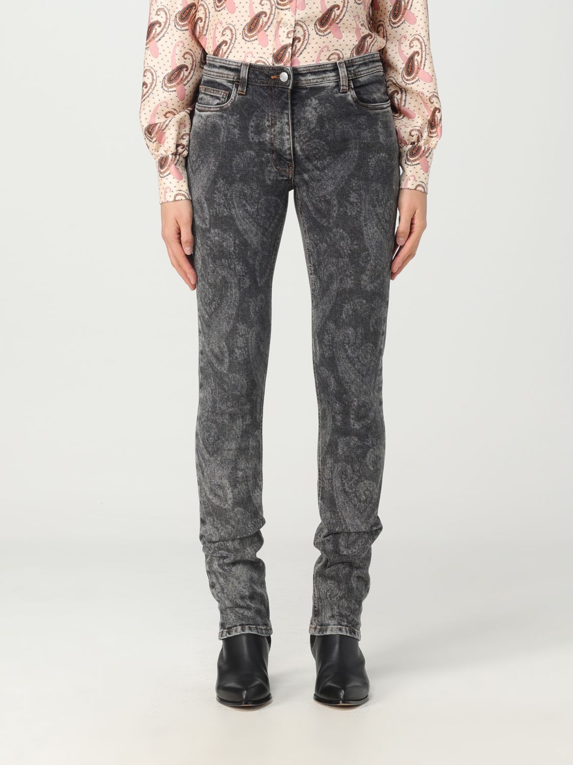 ETRO JEANS IN STRETCH COTTON DENIM WITH ALL-OVER PAISLEY PATTERN,E88326002