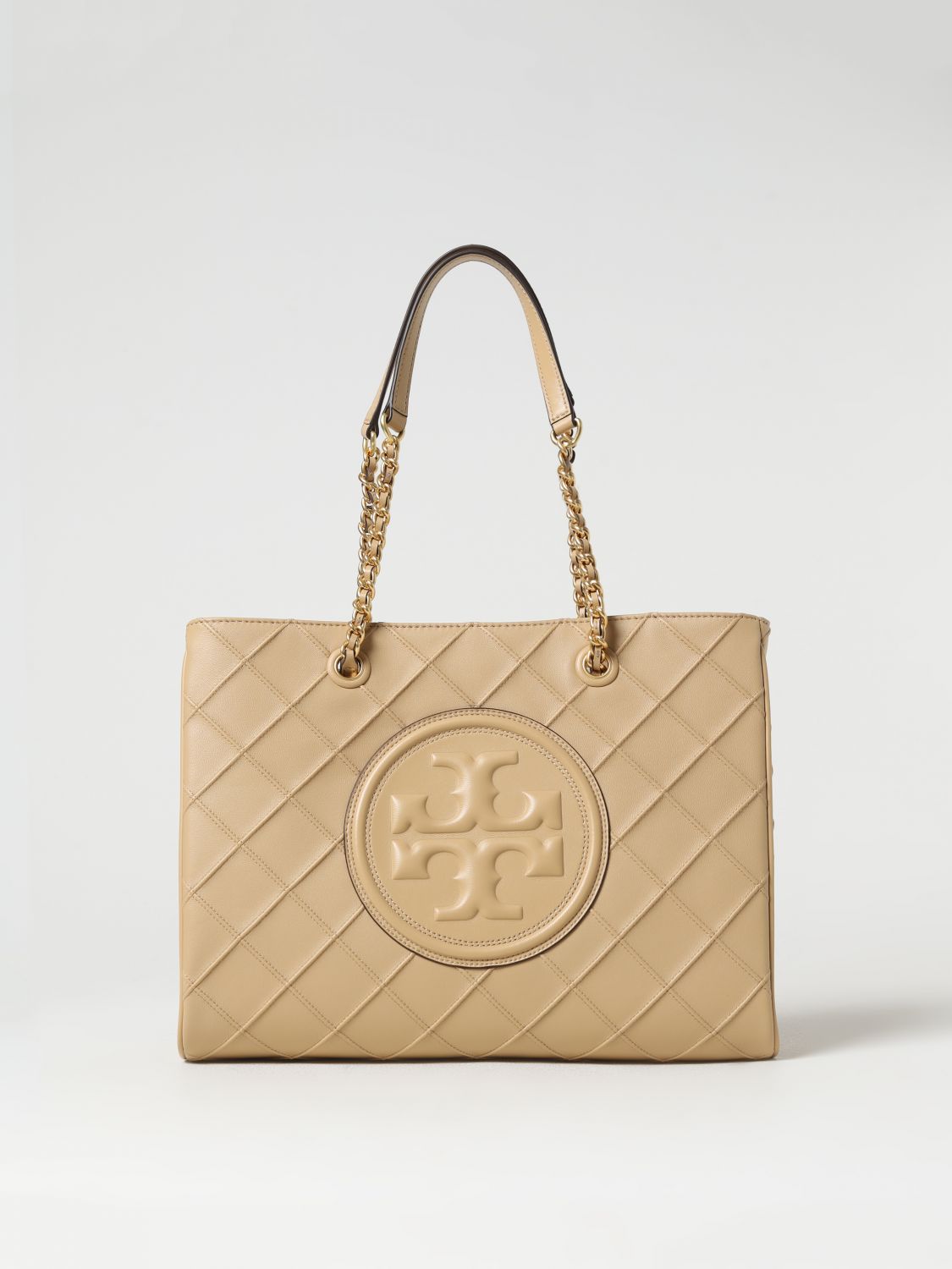 Shop Tory Burch Fleming Bag In Quilted Nappa In Sand