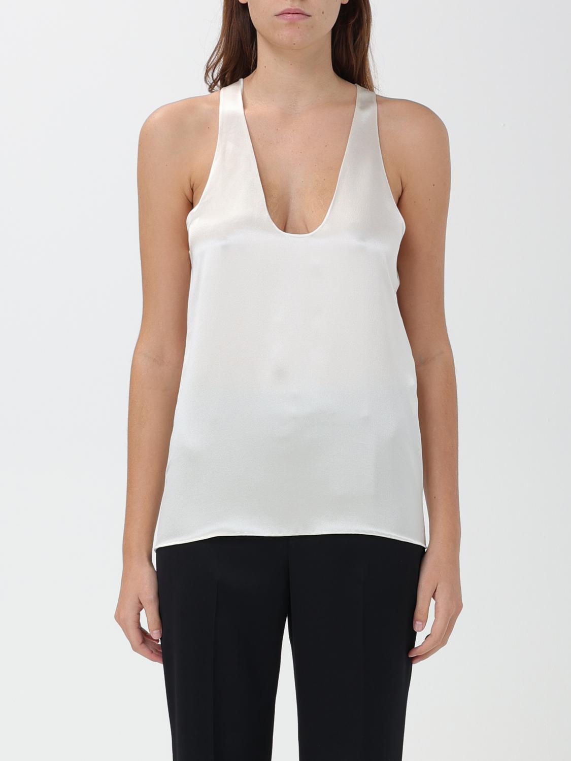 Saint Laurent Semi-sheer Henley Tank Top In Beige