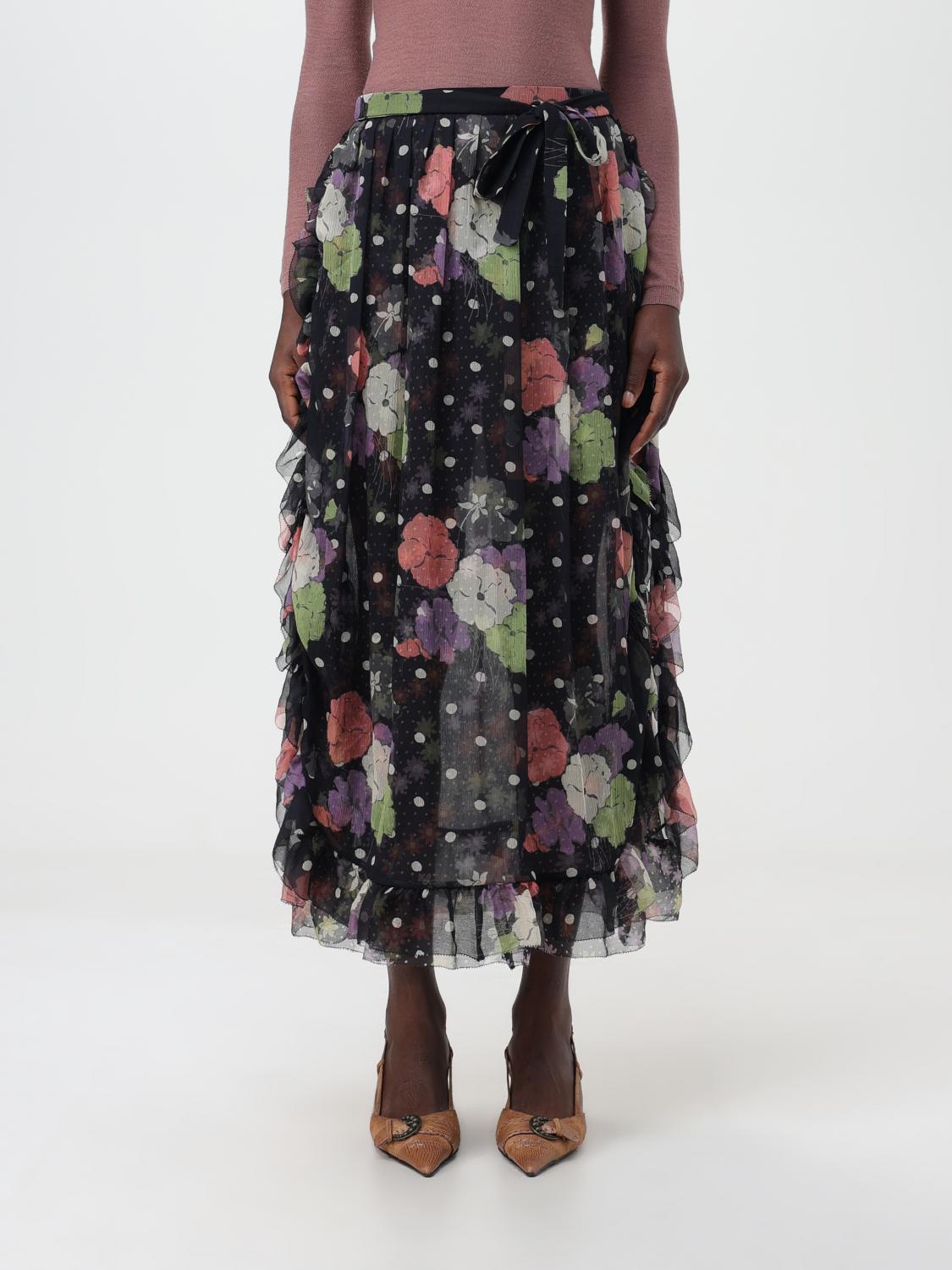 Etro Silk Skirt With Floral And Polka Dot Accents In Black
