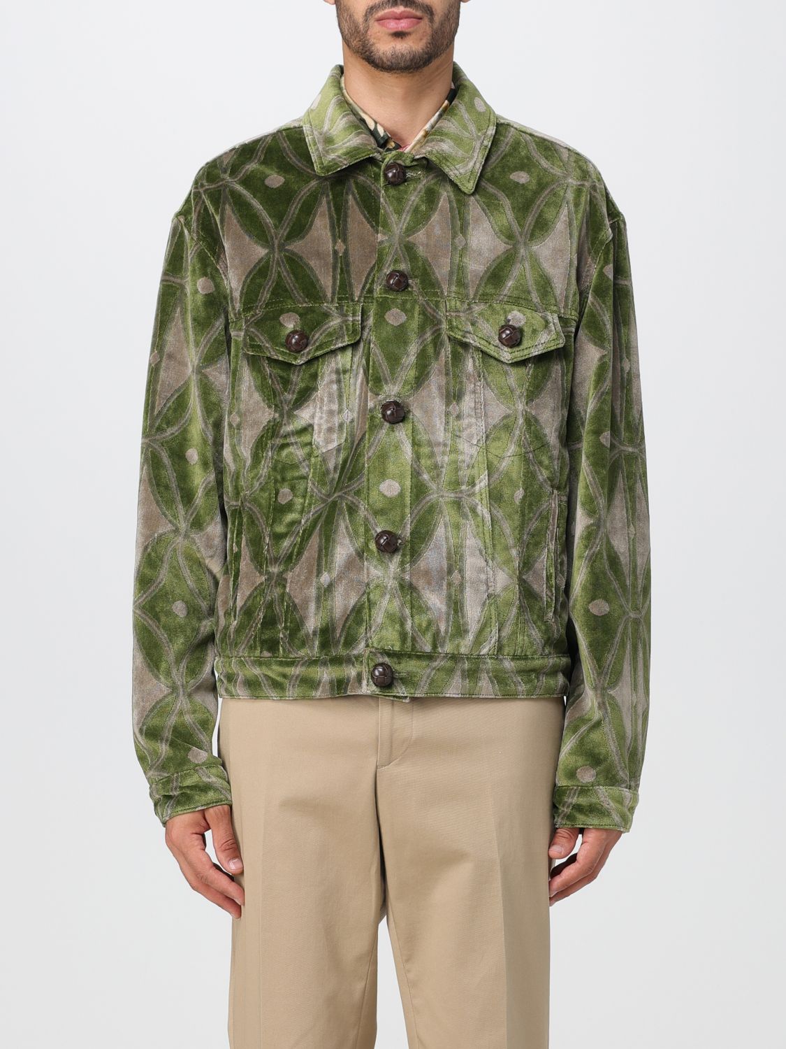Shop Etro Jacket In Velvet With Jacquard Pattern In Green