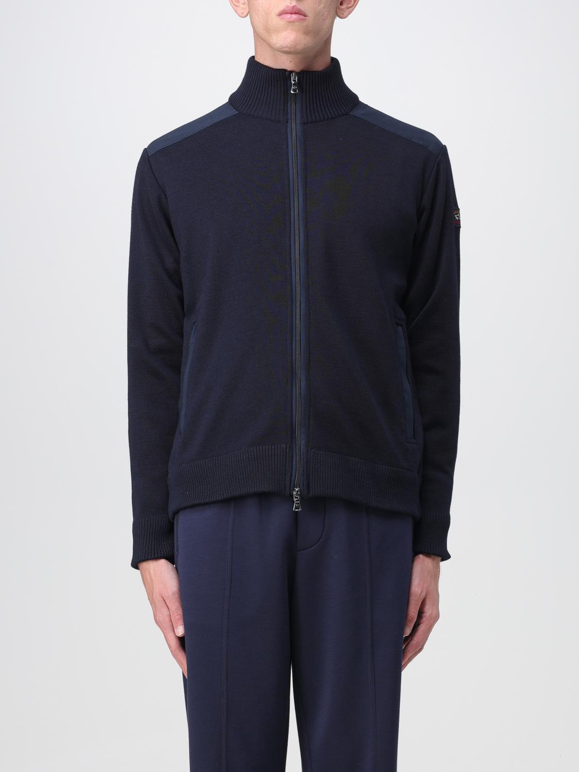 Paul & Shark Wool Cardigan With Zip And Iconic Badge In Blue