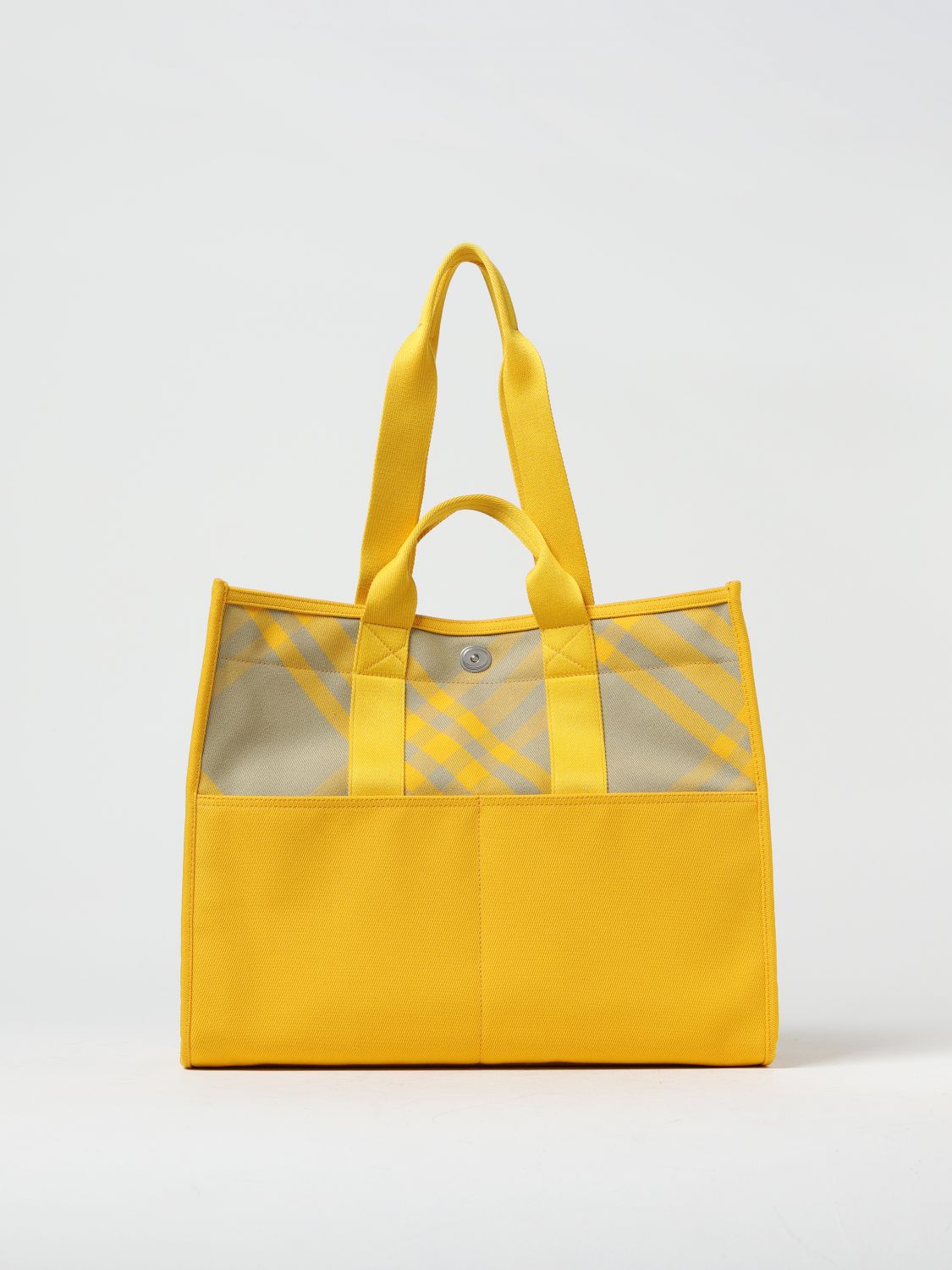 Shop Burberry Hunter Bag In Jacquard Check Canvas In Yellow
