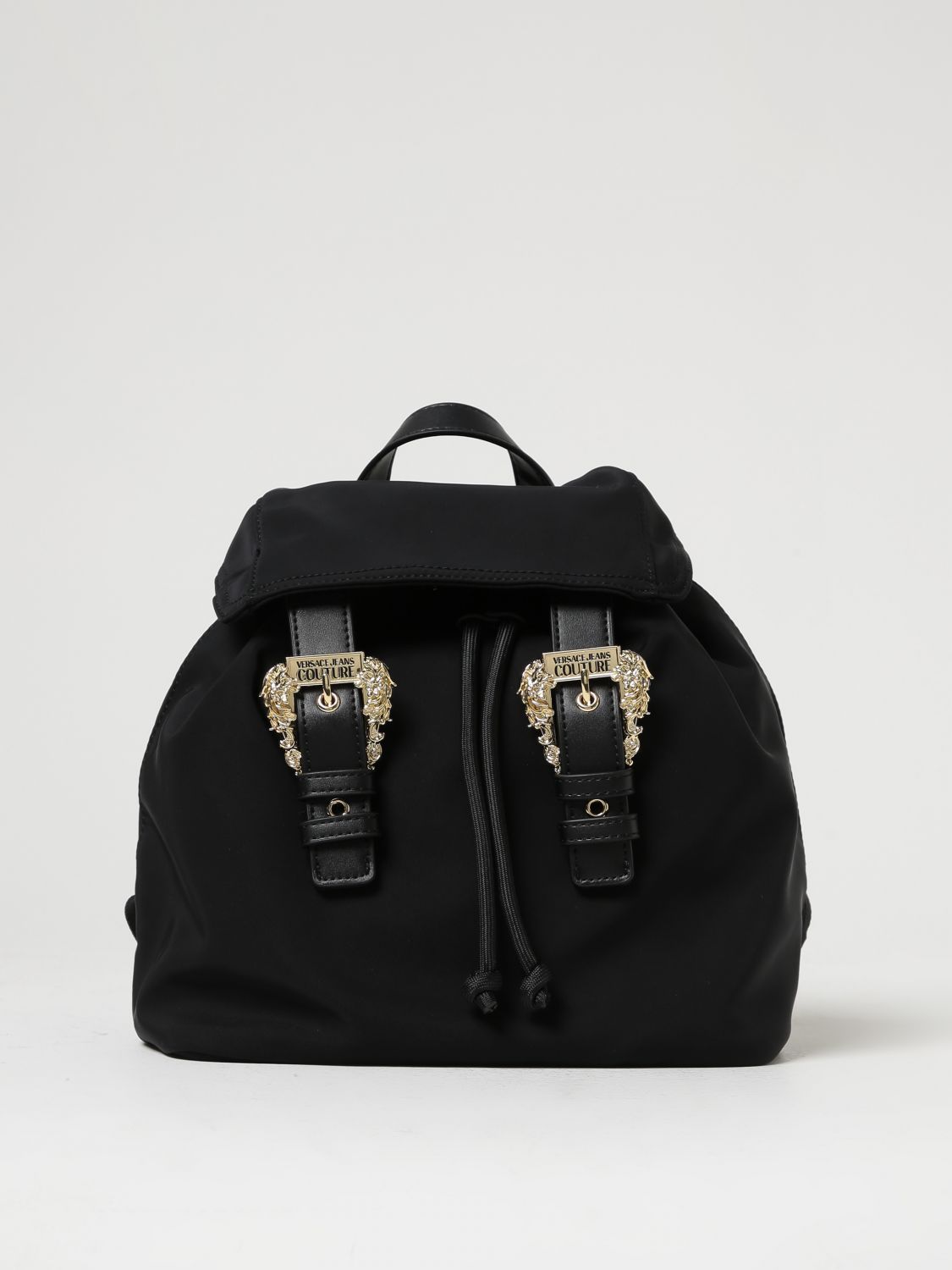 Shop Versace Jeans Couture Backpack In Nylon With Buckles In Black