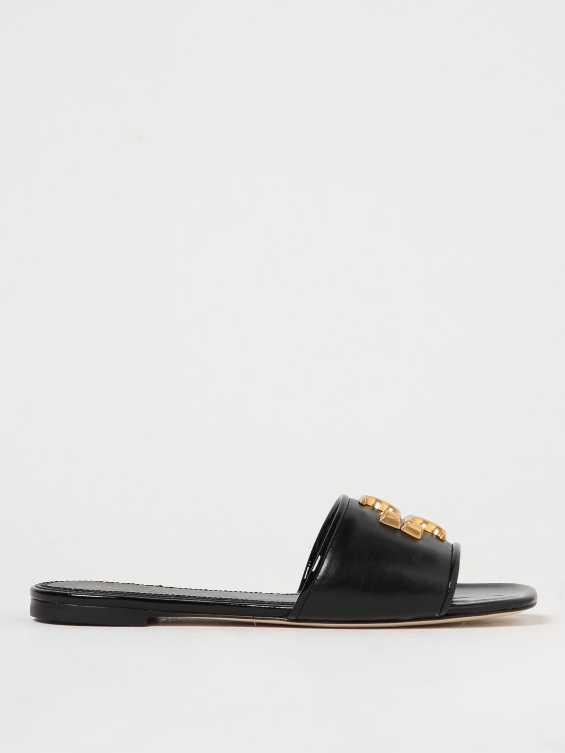 Shop Tory Burch Eleanor Slides In Nappa With Monogram In Black