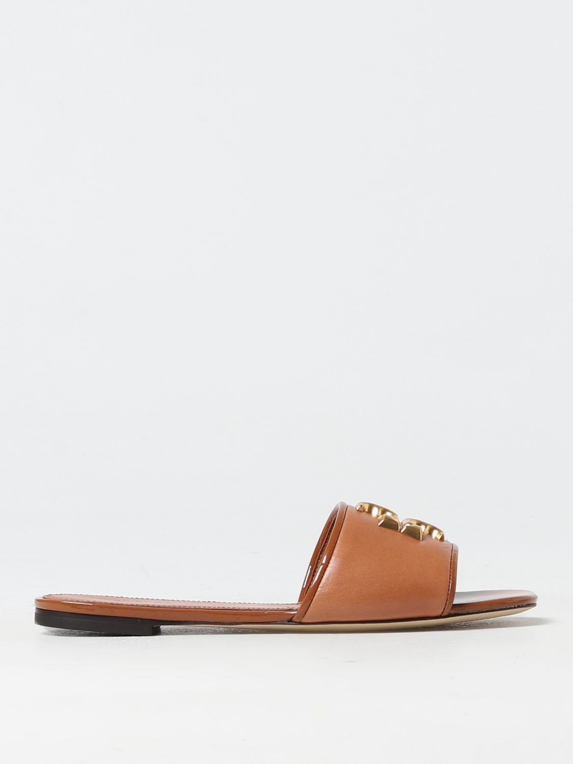 Shop Tory Burch Eleanor Slides In Nappa With Monogram In Leather