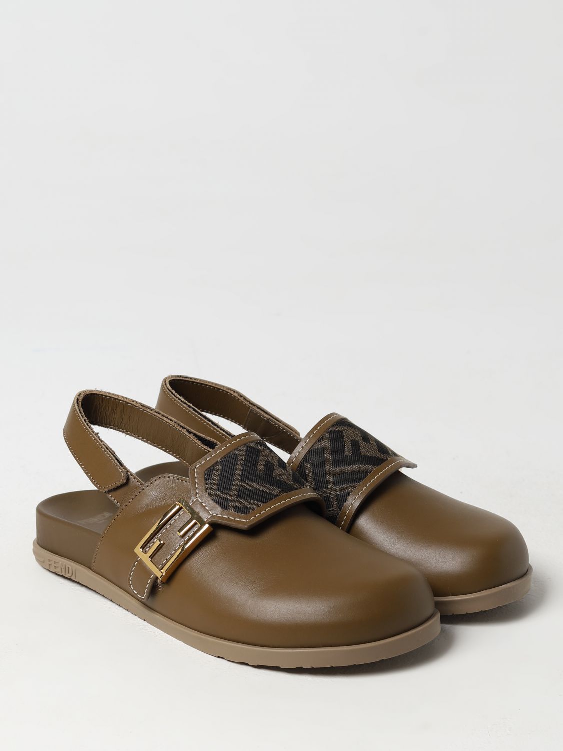 FENDI KIDS Clog sabots in leather and fabric with FF pattern