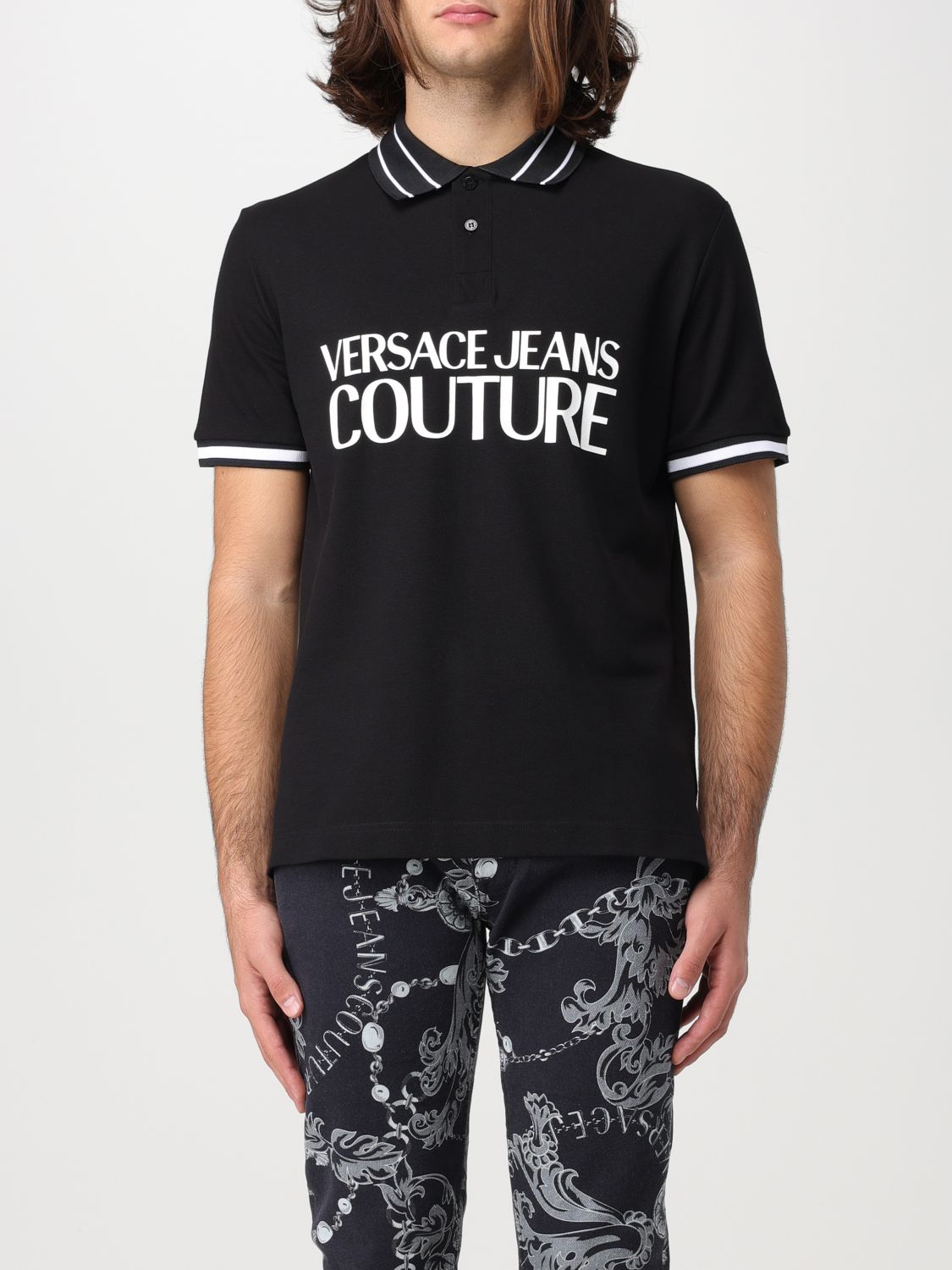 Shop Versace Jeans Couture Polo Shirt  Men Color Black