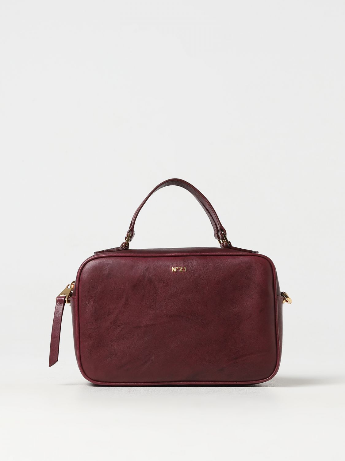 N°21 Bag In Used Leather With Shoulder Strap In Burgundy