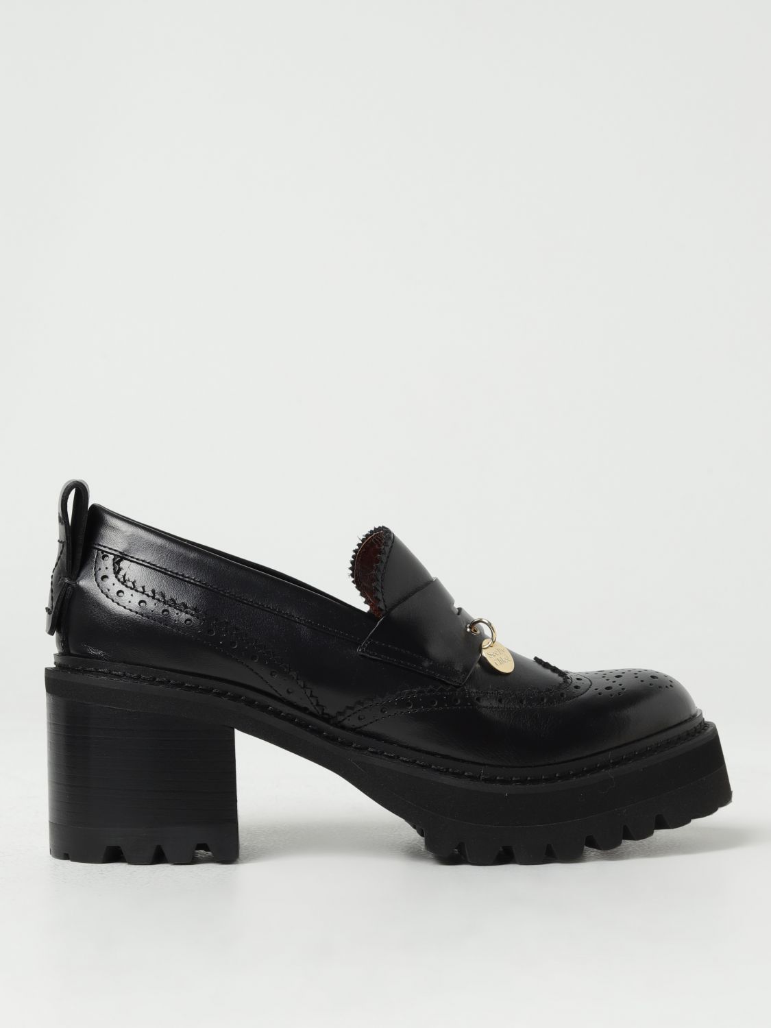 See By Chloé New Gaucho Mocassins In Leather With Brogue Pattern In Black