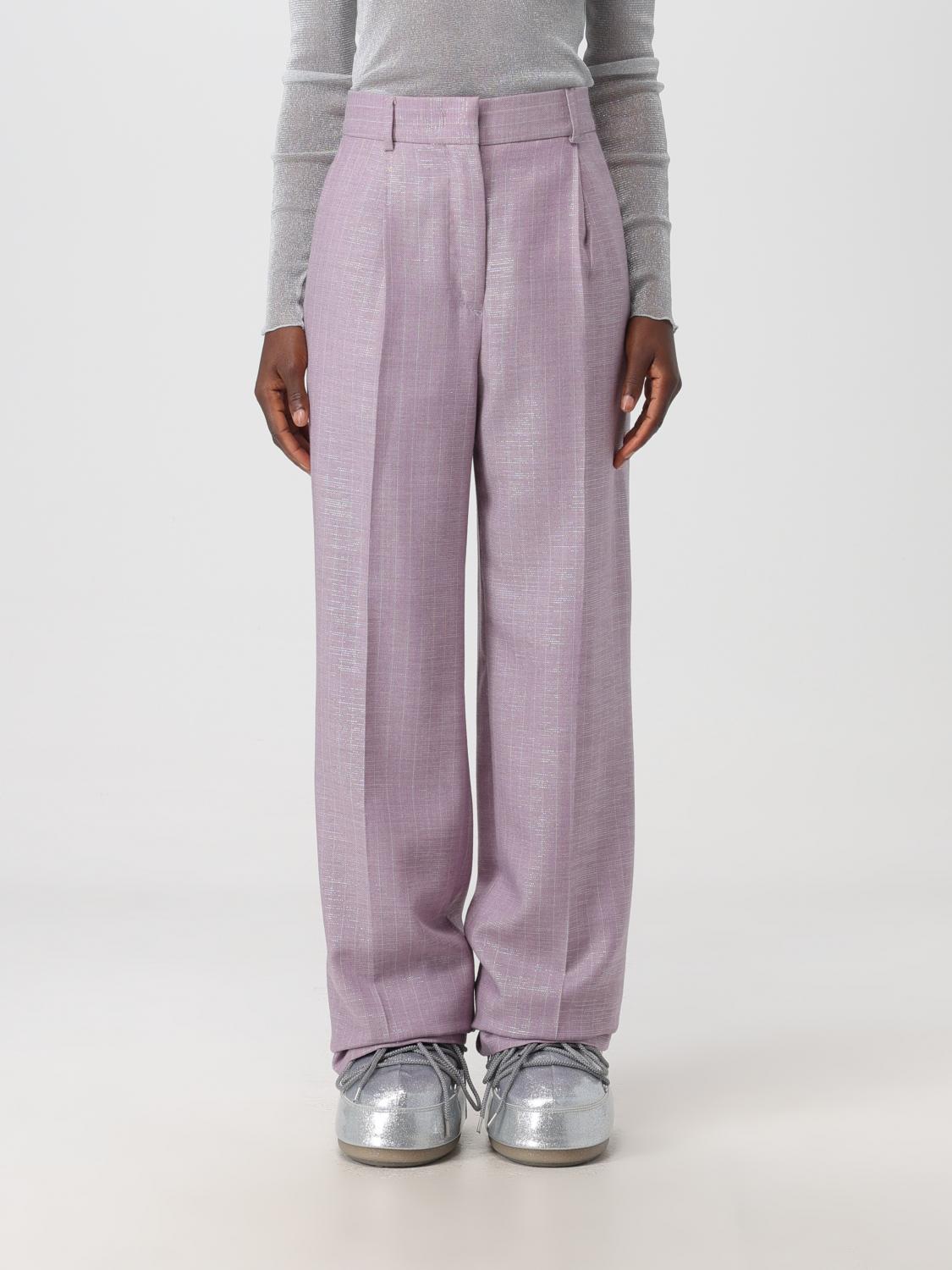 Msgm Lurex Pinstriped Wide Leg Trousers With Pleated Front In Lilac