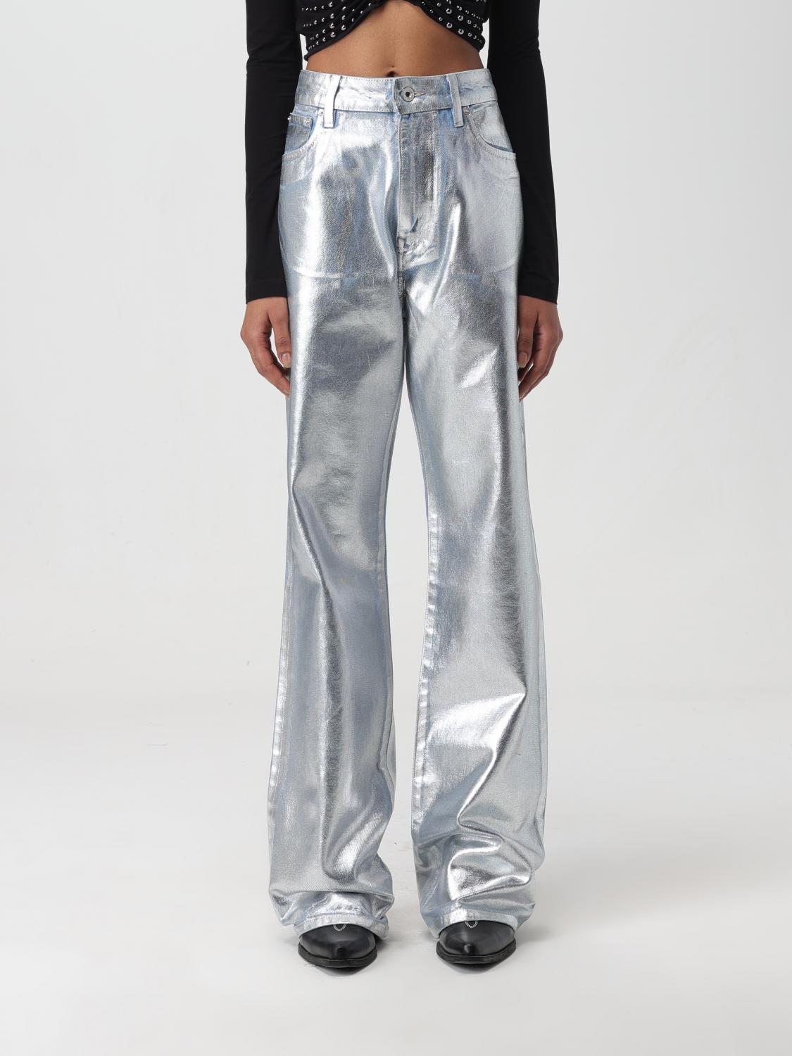 Rabanne Metallic High-rise Straight Pants In Silver
