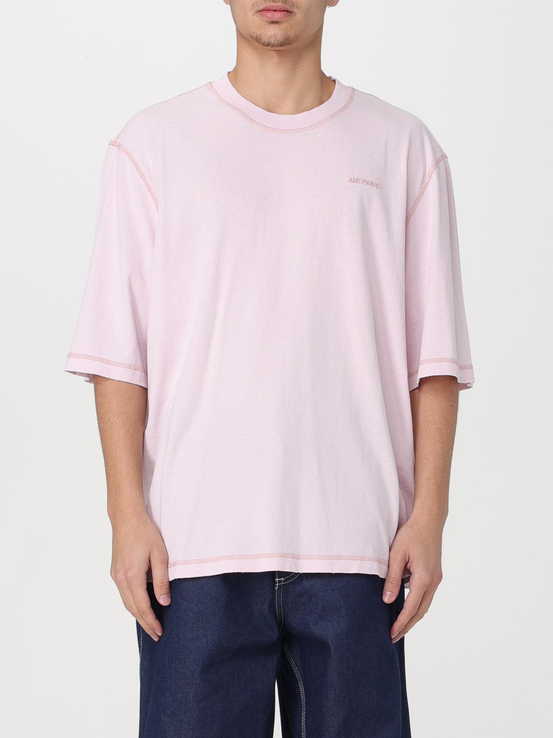 AMI ALEXANDRE MATTIUSSI T-SHIRT AMI PARIS MEN COLOR PINK,E97125010
