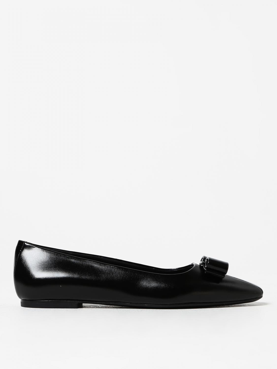 Shop Ferragamo Siwar Ballerinas In Nappa With Bow In Black