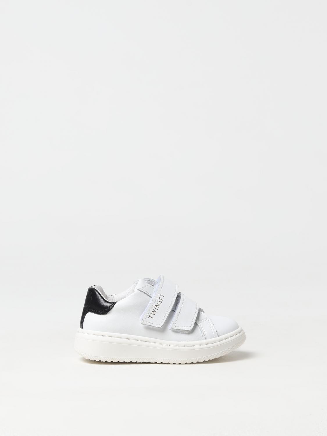 Shop Twinset Leather Sneakers With Velcro In 白色