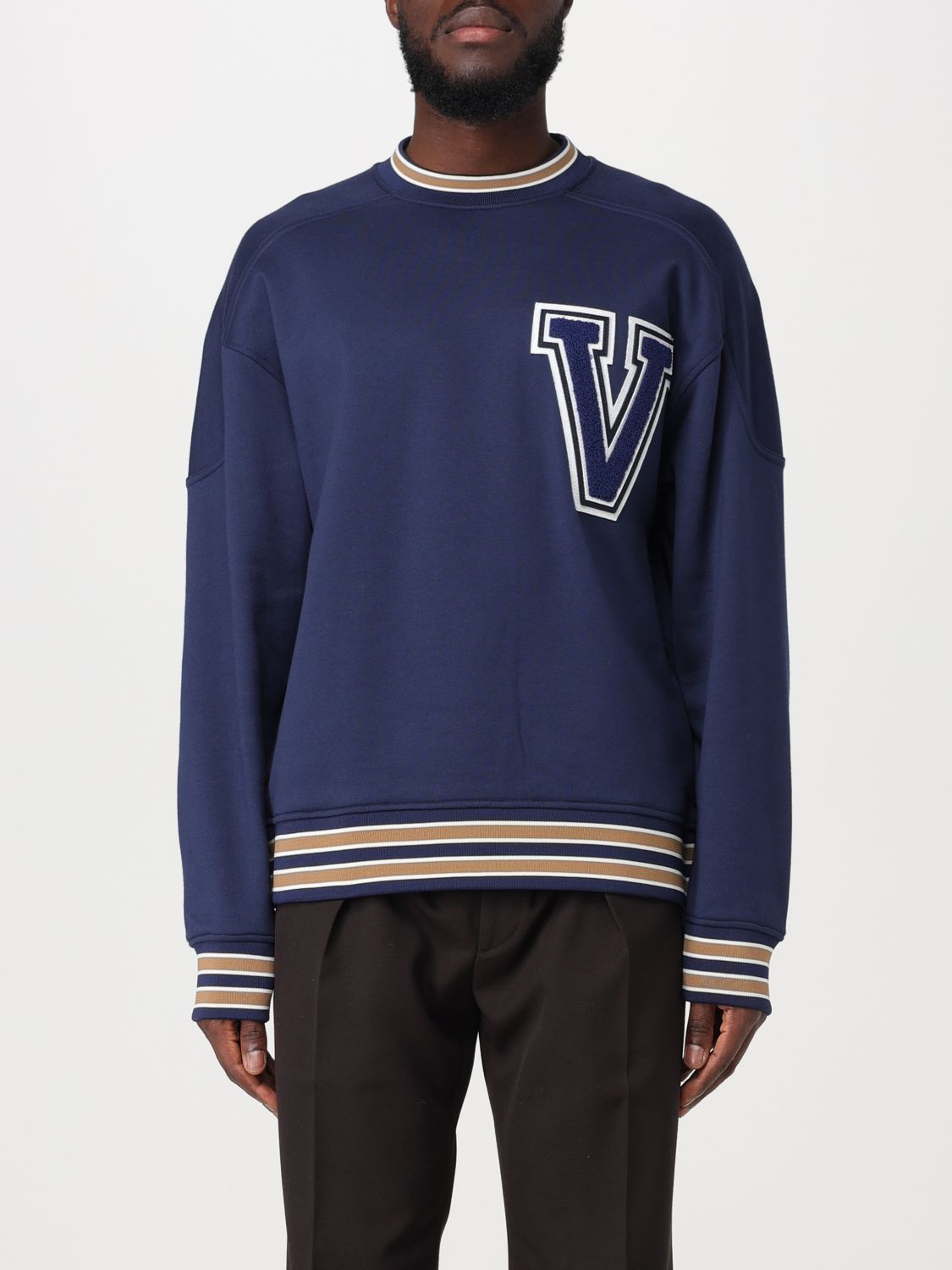 Shop Valentino Sweatshirt In Jersey With Logo In Blue