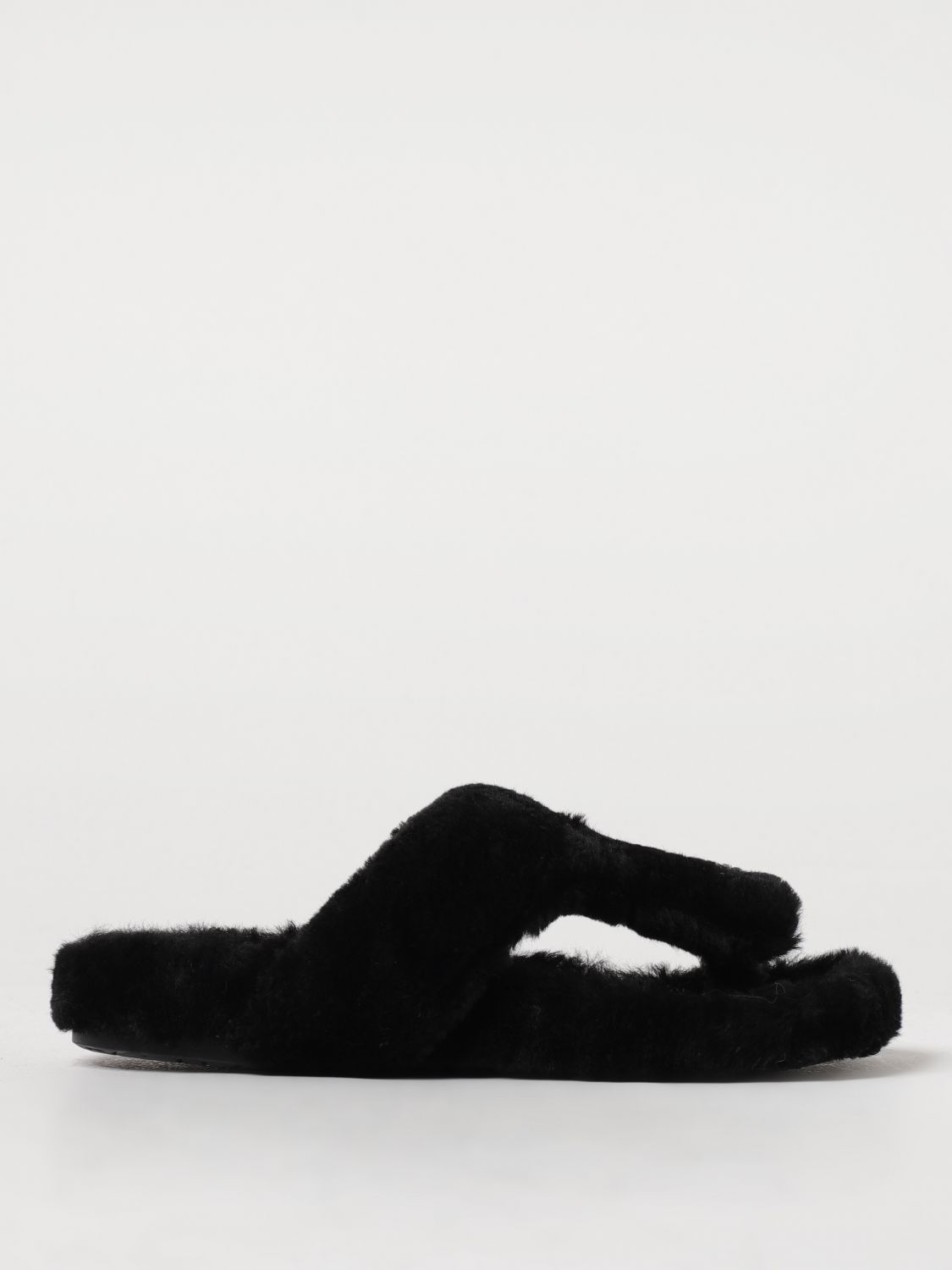 Loewe Shearling Thong Sandals In Black