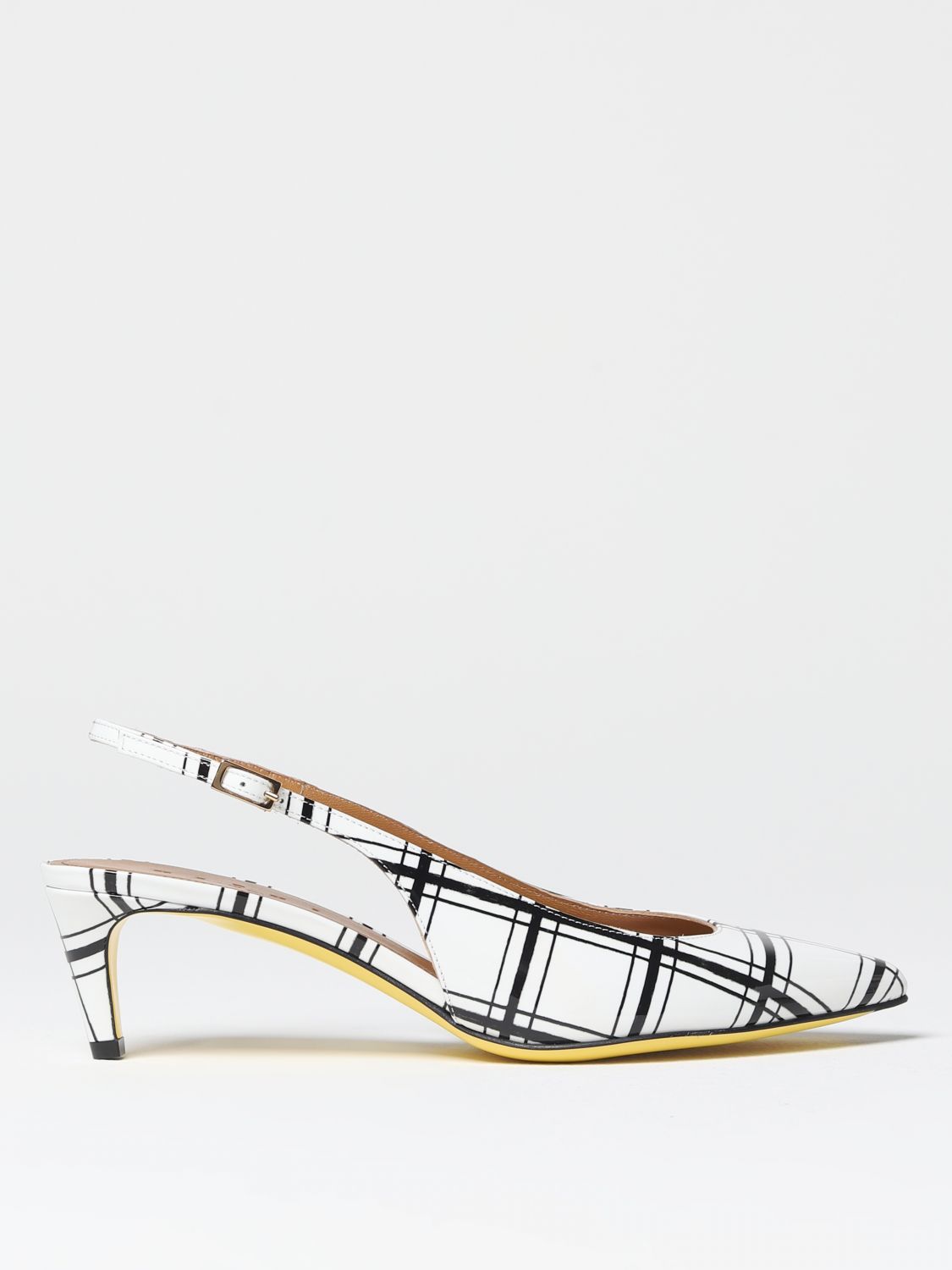 Shop Marni Rhythm Slingbacks In Check Patent Leather In White