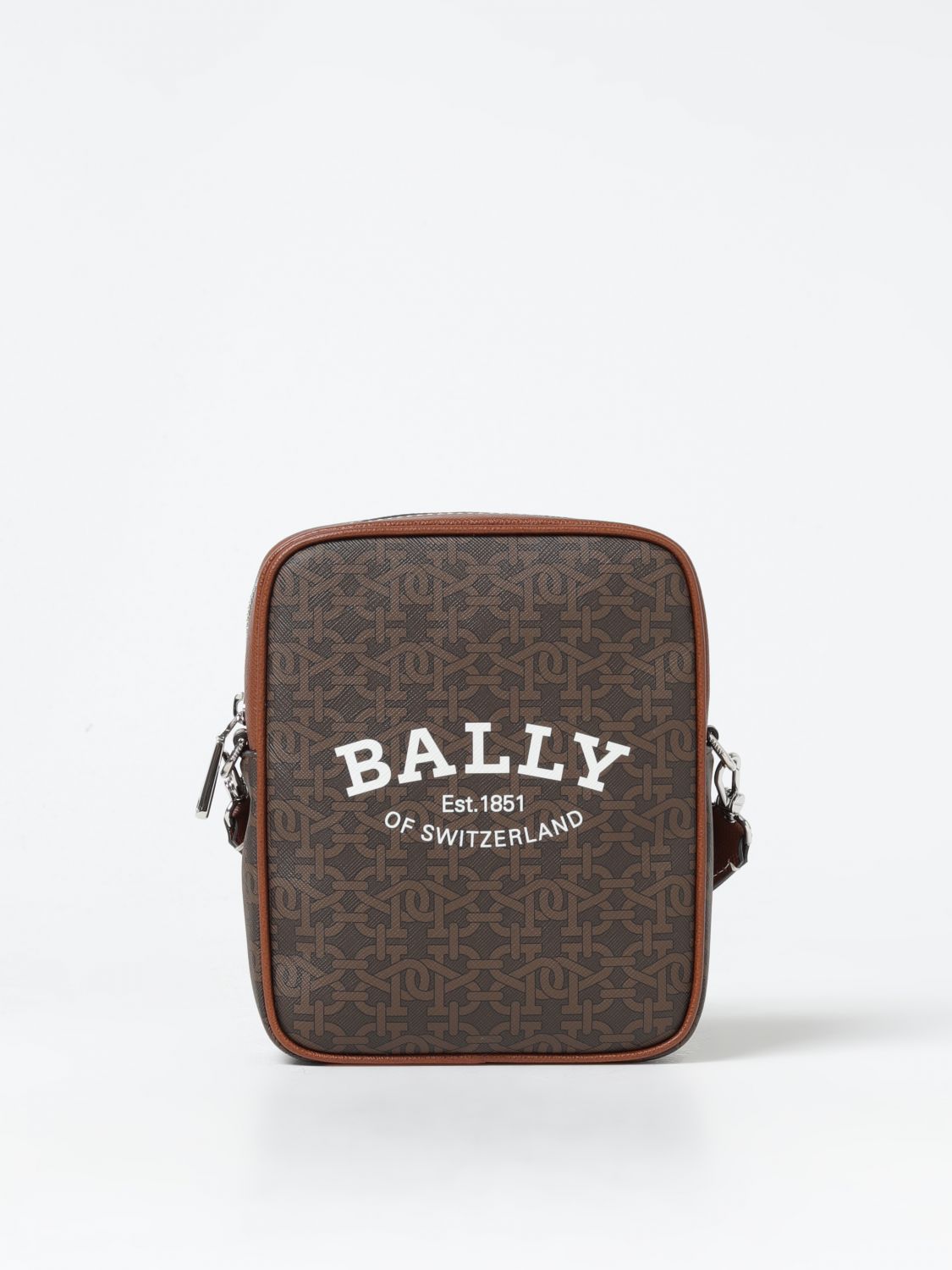 Bally Bhenn Bag In Saffiano Leather With All-over Monogram In Brown