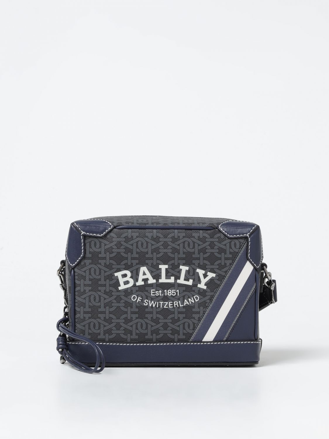 Bally Bag In Saffiano Leather With All-over Monogram In Blue