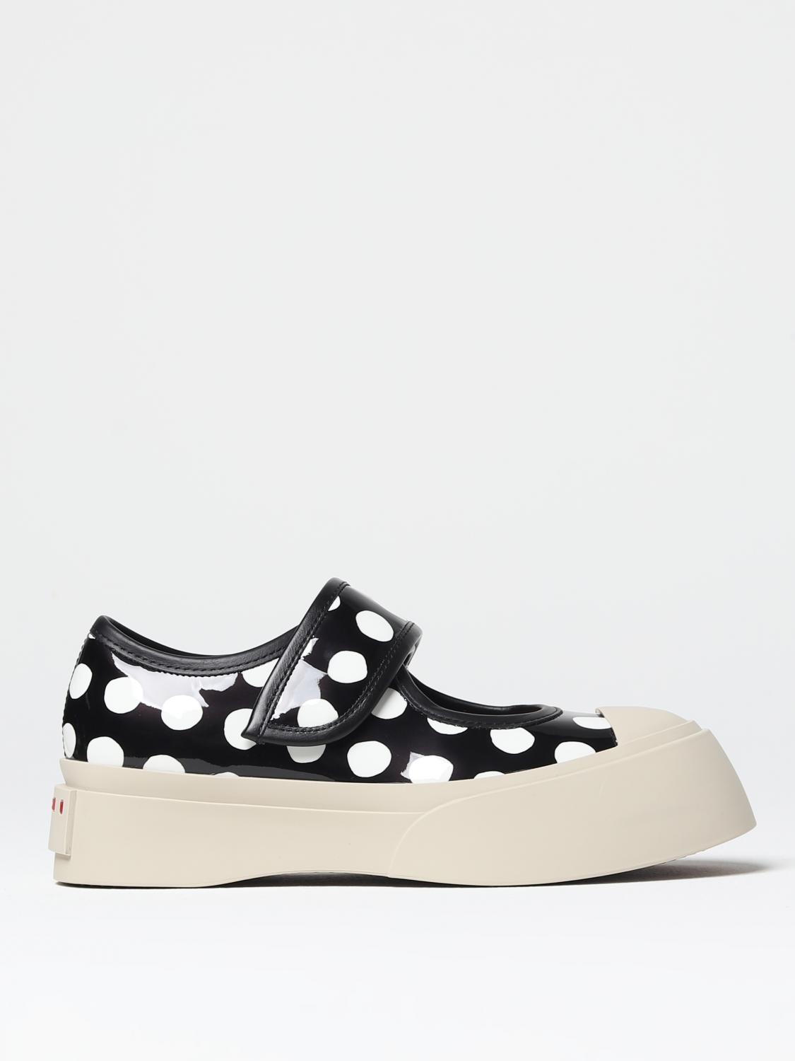 Marni Black And White Polka-dot Patent Leather Pablo Mary Jane Sneaker In Black