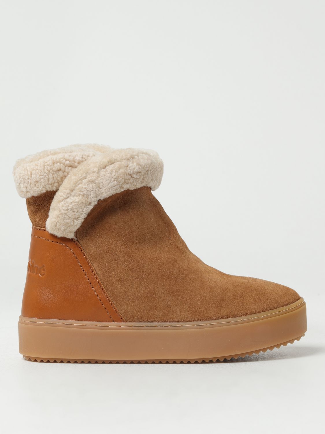See By Chloé Ankle Boots In Suede And Shearling In Natural